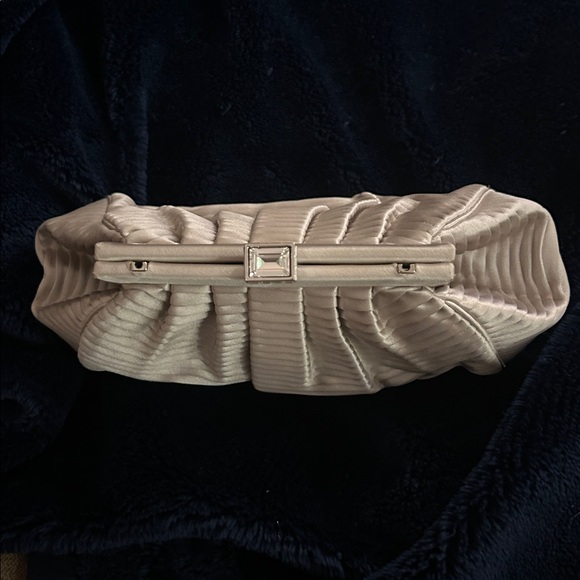 Judith Leiber Silver Satin Pleated Clutch - Picture 9 of 9